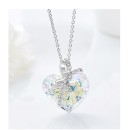 Women's Necklace Crystal Heart Aurora Borealis Swarovski Elements with Bow