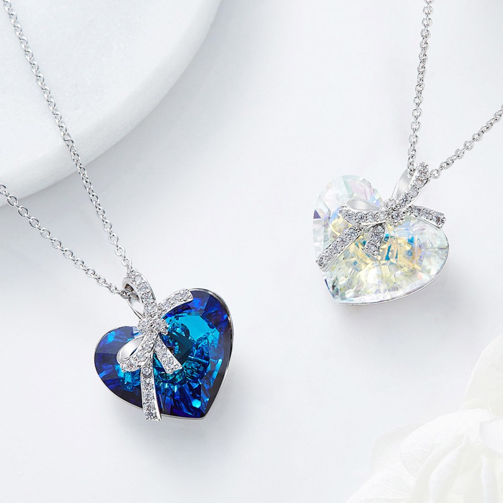 Women's Necklace Crystal Heart Aurora...