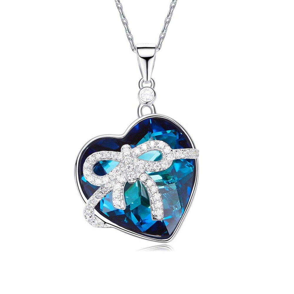 Women's Necklace Heart Blue Swarovski...