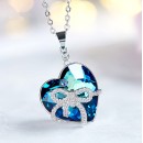 Women's Necklace Heart Blue Swarovski Elements Bow