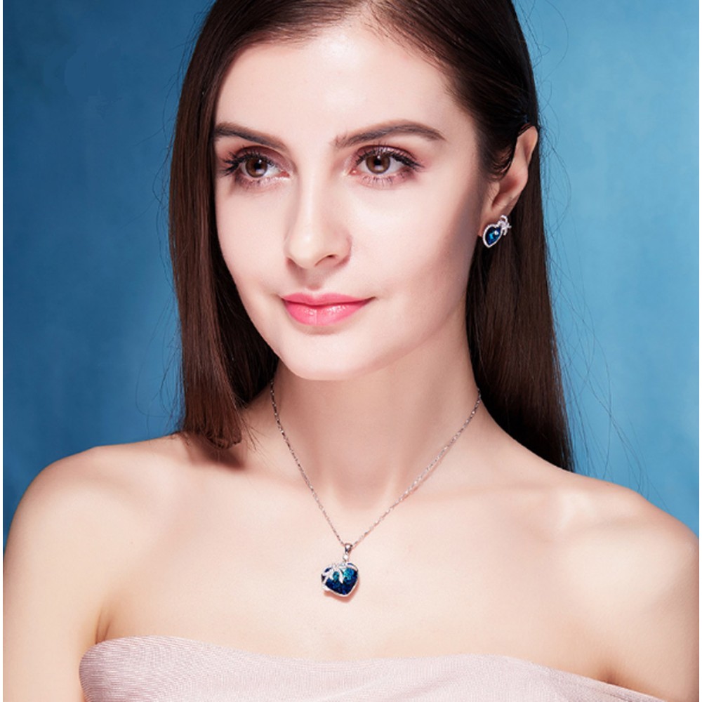 Women's Necklace Heart Blue Swarovski...