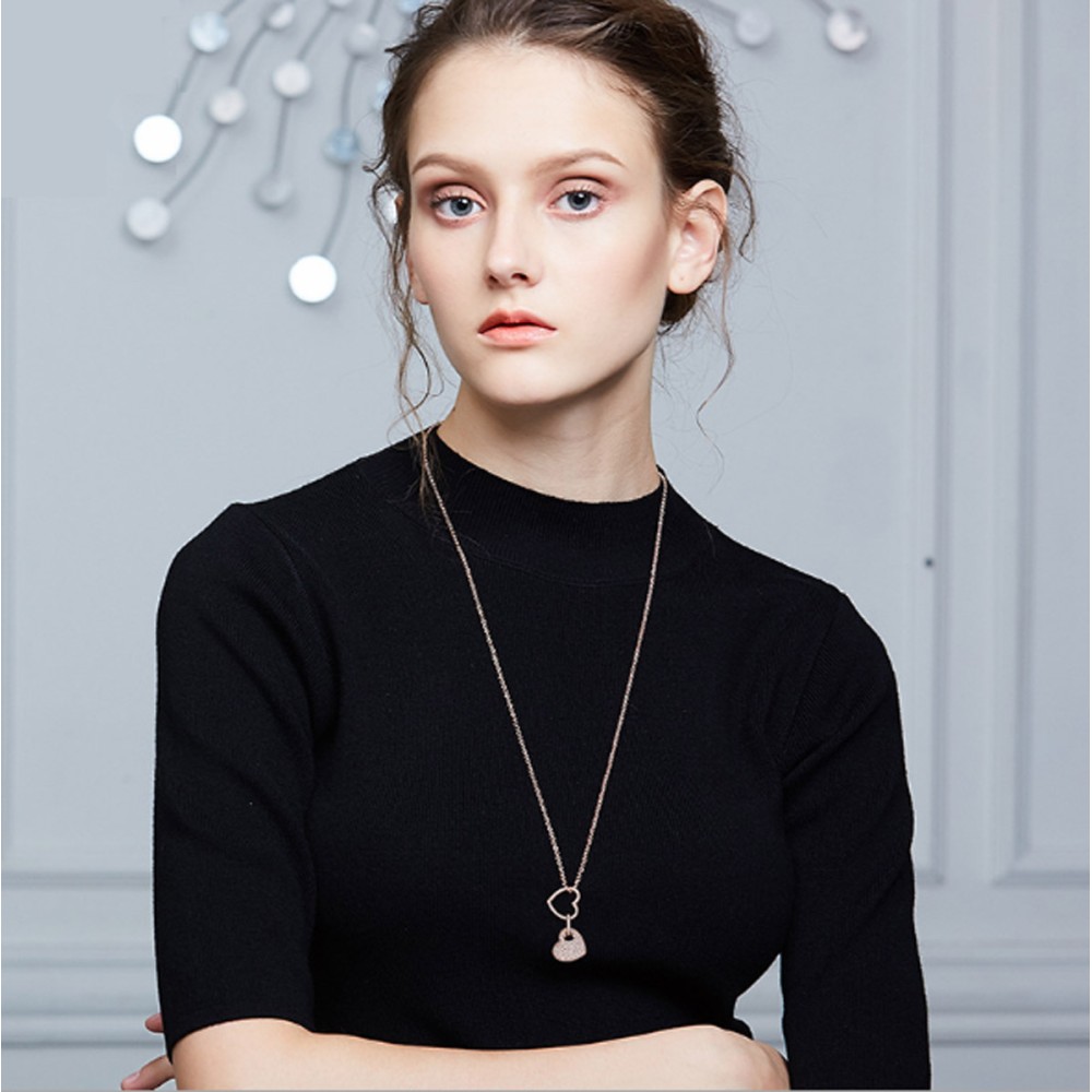 Long Necklace Women Heart Crystals...