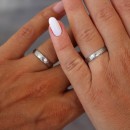 Pair of Wedding Bands Stainless Steel Hammered Silver 4mm with Personalized Engravings