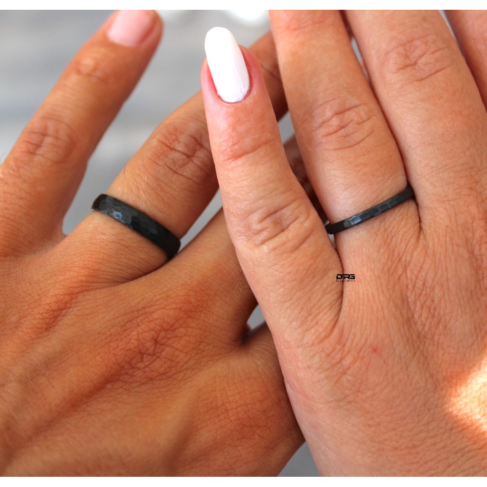 Fedi Nuziali Fedine Fidanzamento nere fascia 4 mm 2 mm sottili