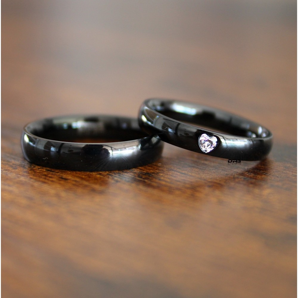 Fedi Fedine Solitario cuore 4 mm Lisce Nere