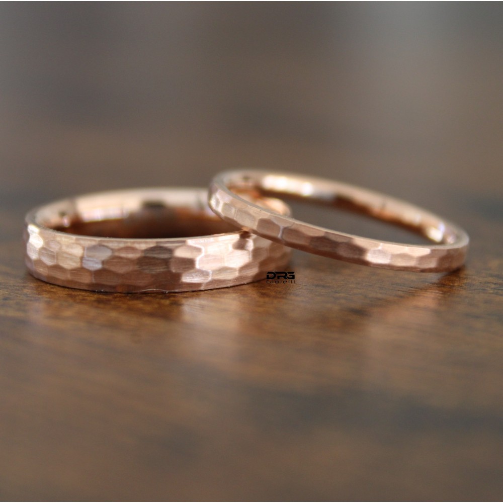 Coppia Fedi Nuziali Fedine Fidanzamento oro rosa 4mm e 2mm