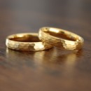 Pair of Wedding Bands Engagement Rings Steel Hammered Classic Gold Wedding
