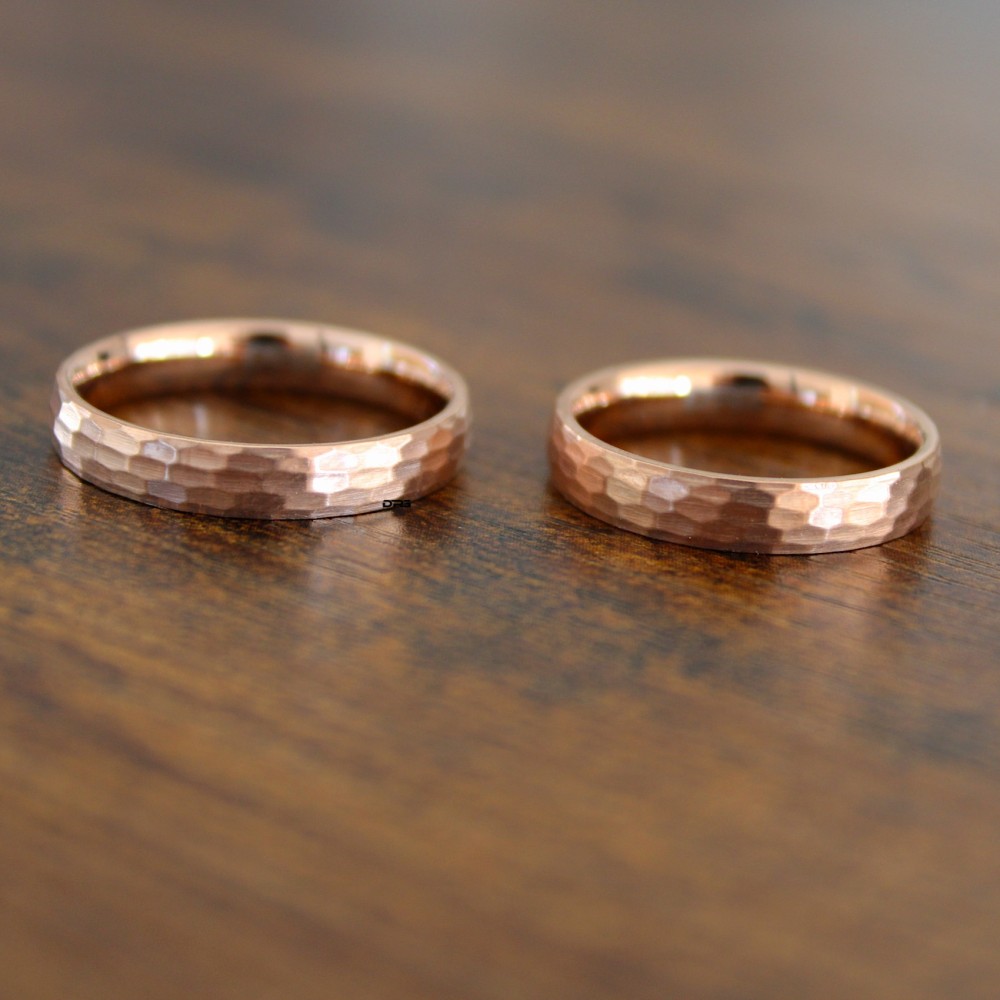 Anelli fidanzamento acciaio oro rosa martellate