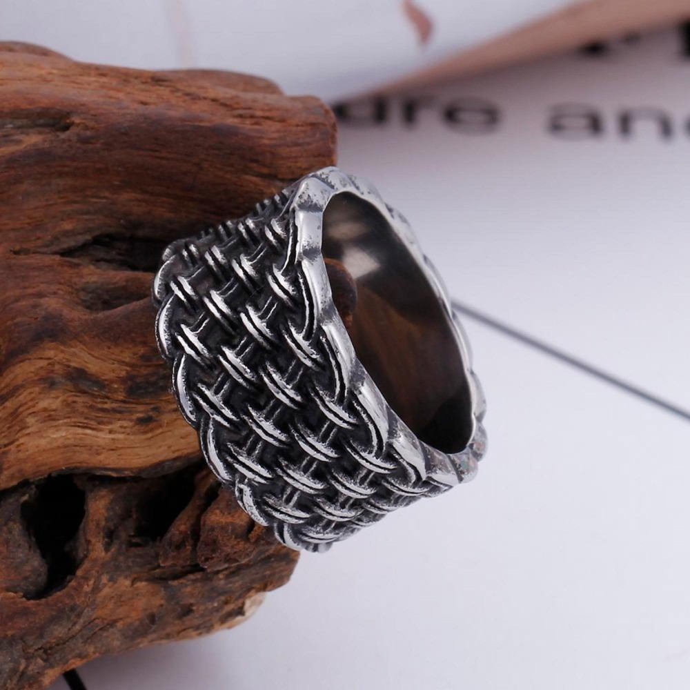 Men's Steel Ring Embossed Dotted Band