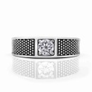 925 Sterling Silver Men Women Ring With Vintage Engraving Band With Stone