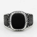925% Silver Ring with Vintage Black Stone Chevalier Engraving