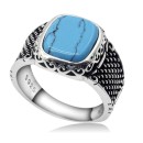 925% Silver Ring with Vintage Chevalier Engraving and Turquoise Stone