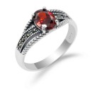 Men's Women's Ring in 925% Silver Chevalier Red Stone Pinky