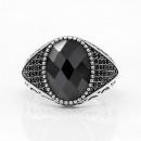 Men's Women's 925% Silver Chevalier Ring Faceted Black Stone