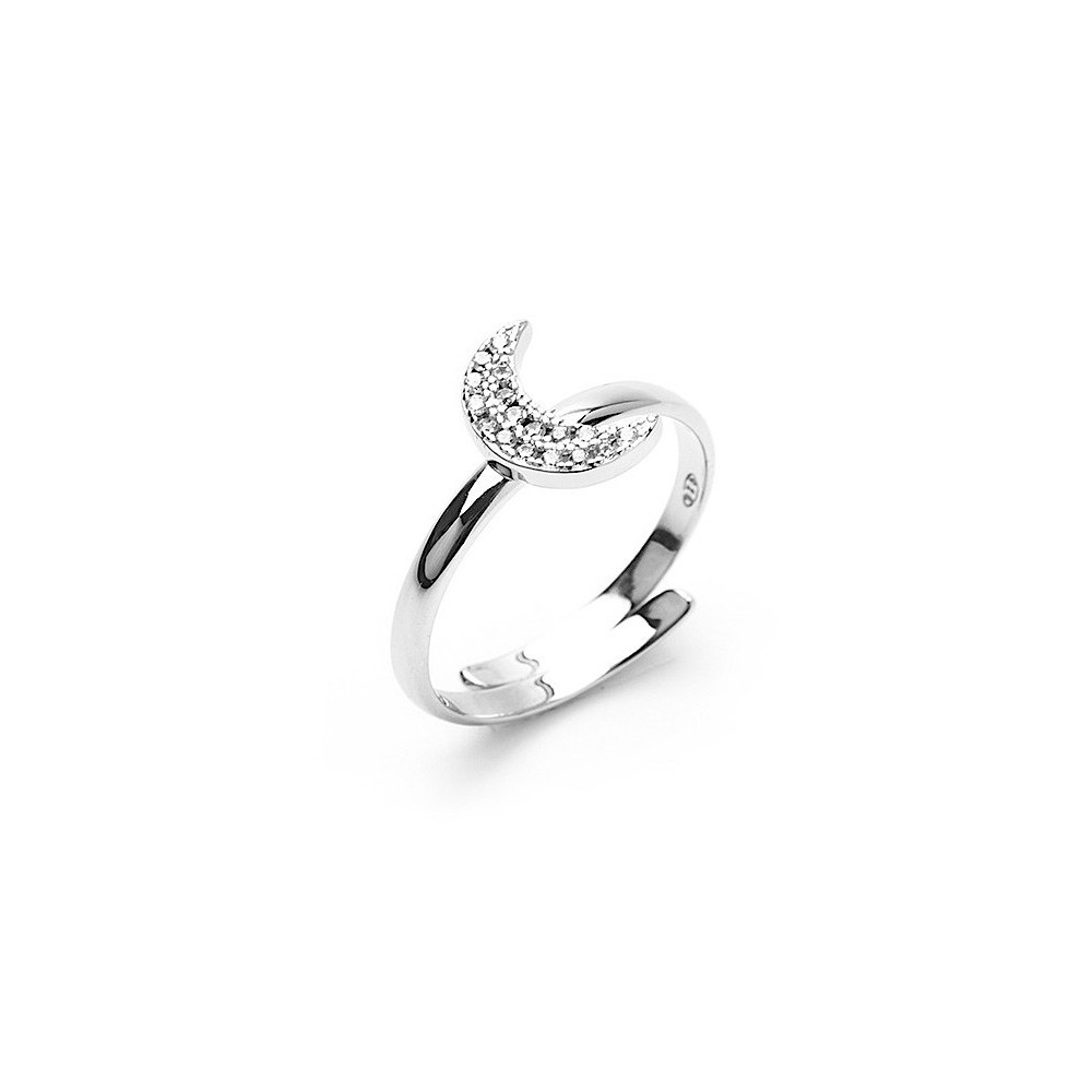 925 Silver Adjustable Moon Ring with...