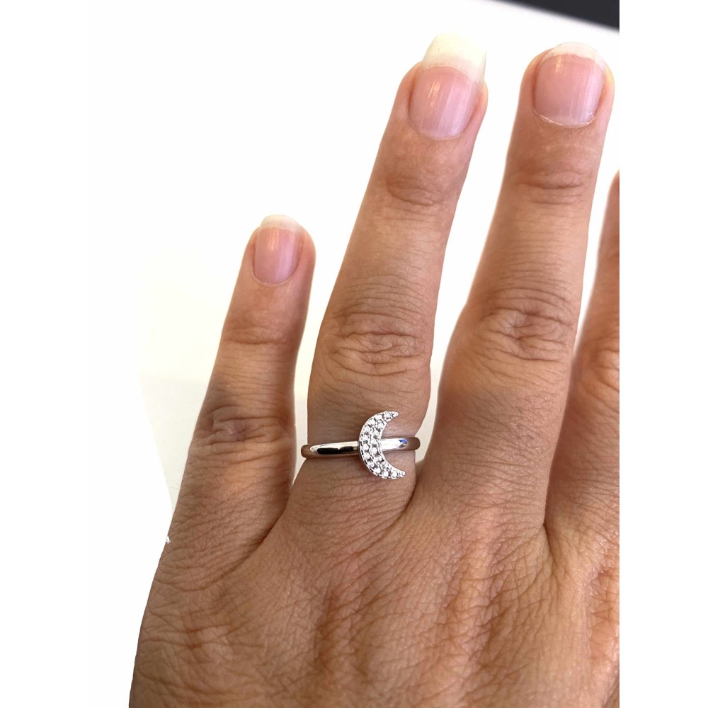 925 Silver Adjustable Moon Ring with...