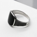925 Sterling Silver Men's Women's Ring with Square Engraving and Black Enamel