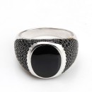 925% Silver Ring With Chevalier Engraving Black Onyx Stone Zircons