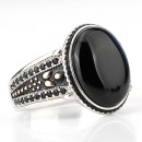 Men Women Silver Ring 925% With Engraving Black Agate Stone
