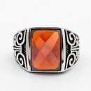 Men's Square Ring in 925% Silver with Red Stone Chevalier