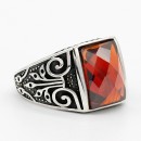 Men's Square Ring in 925% Silver with Red Stone Chevalier
