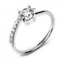 925 Sterling Silver Solitaire Ring with Zircon Band and Central Crystal