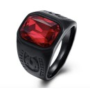 Men's Satin Stainless Steel Ring with Red Zirconia