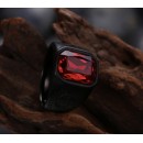 Men's Satin Stainless Steel Ring with Red Zirconia