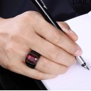 Men's Satin Stainless Steel Ring with Red Zirconia