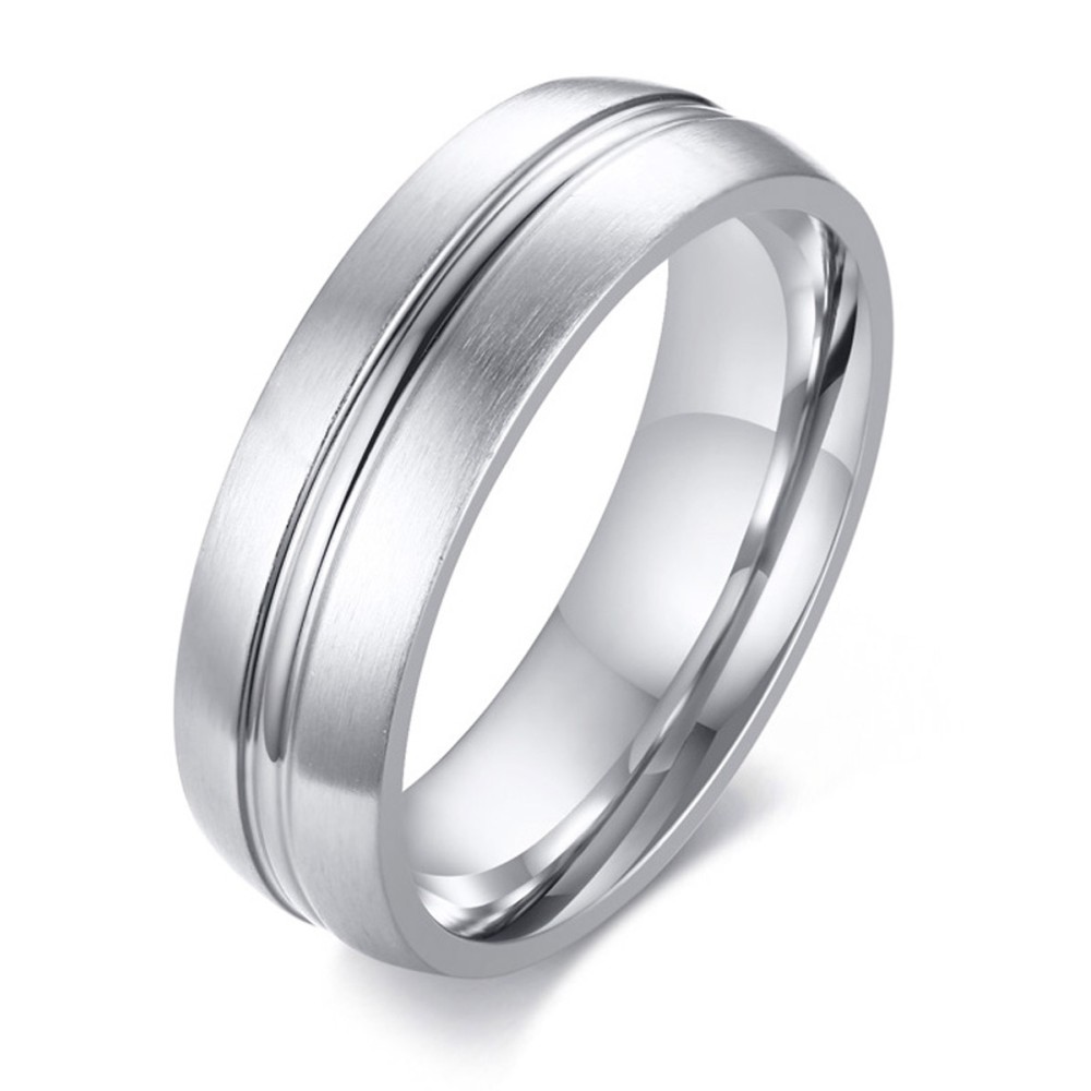 Steel Ring Men Women Band with Central Line