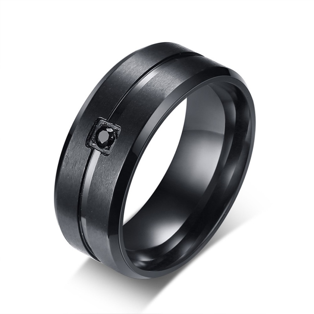 Black Steel Ring Unisex Band with...