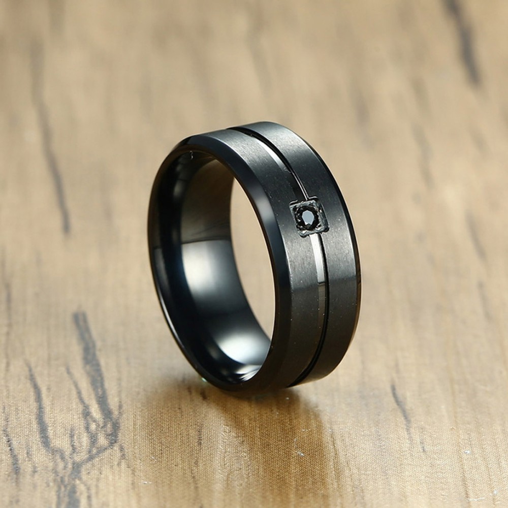 Black Steel Ring Unisex Band with...