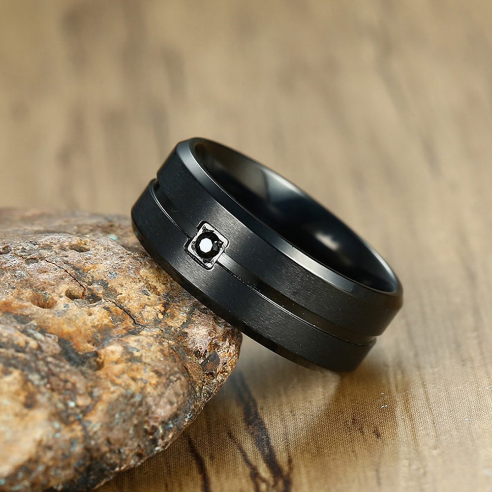 Black Steel Ring Unisex Band with...