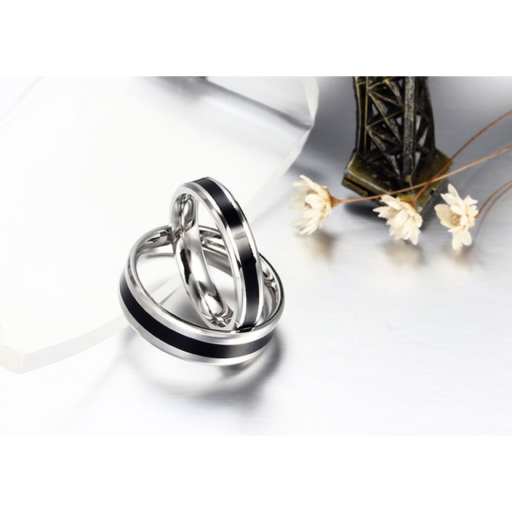 Steel Ring Men Women Black Striped Band