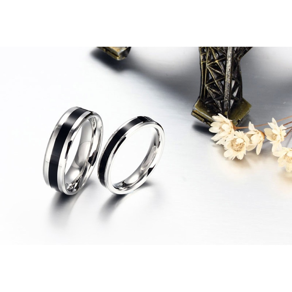 Steel Ring Men Women Black Striped Band