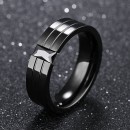 Men's polished black steel ring with black stone
