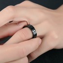 Men's polished black steel ring with black stone