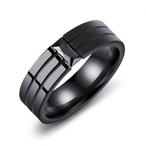 Men's polished black steel...
