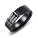Men's polished black steel ring with black stone