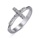 Steel ring for men and women with a cross and rhinestones.