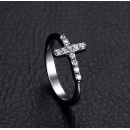 Steel ring for men and women with a cross and rhinestones.