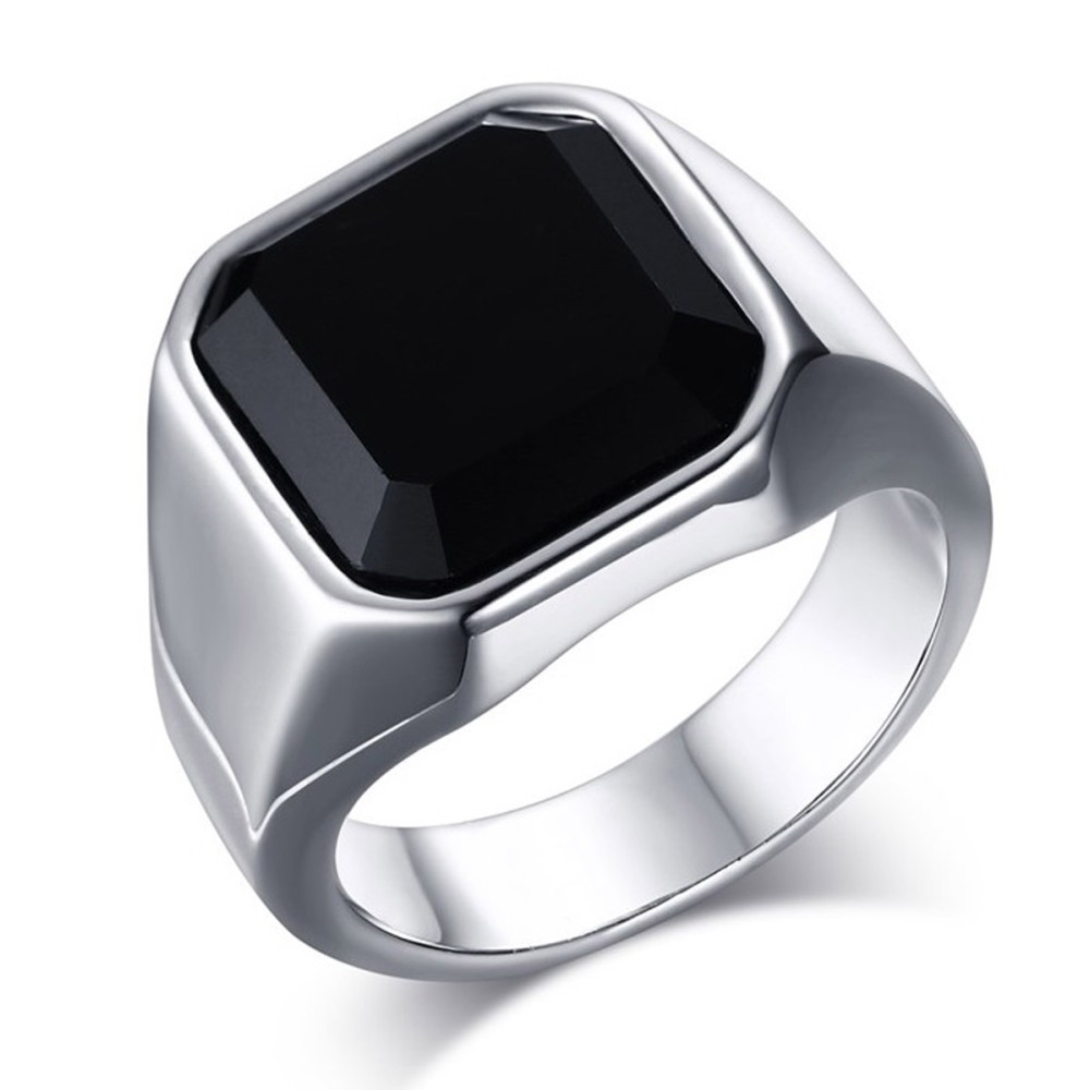 Steel Ring Unisex Signet Chevalier Stone