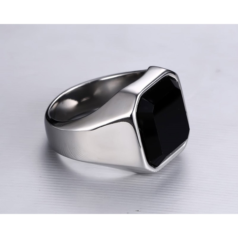 Steel Ring Unisex Signet Chevalier Stone
