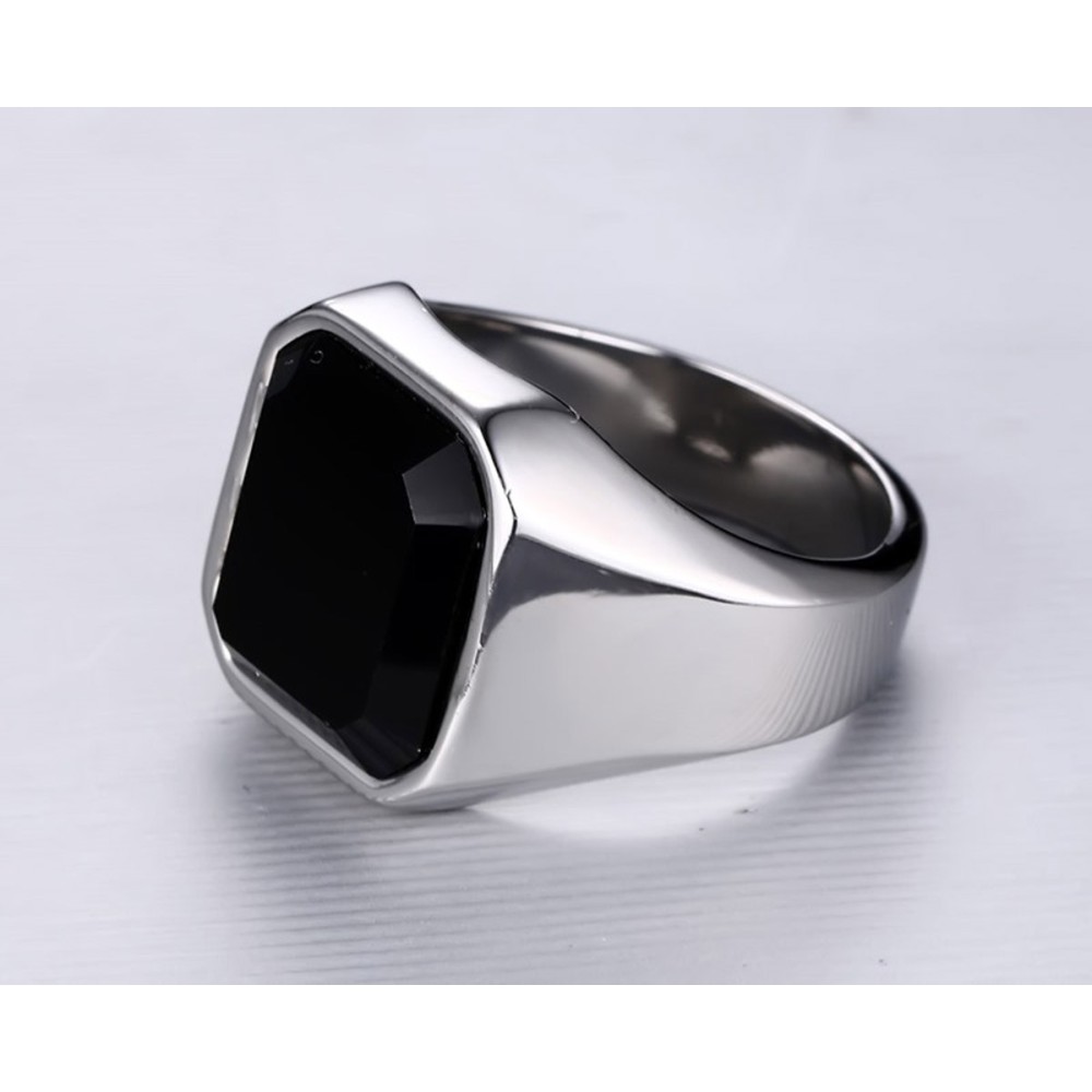 Steel Ring Unisex Signet Chevalier Stone