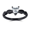 Black Solitaire Ring Steel Women Heart