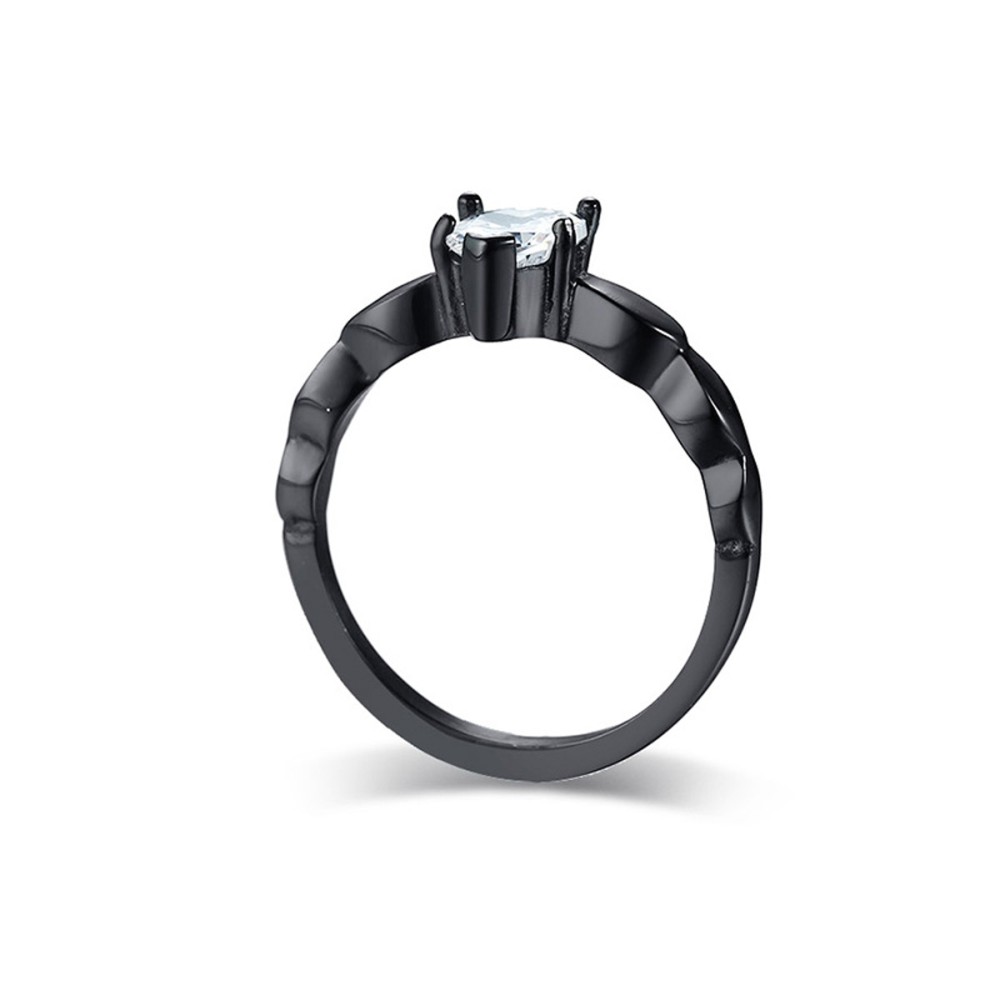 Black Solitaire Ring Steel Women Heart