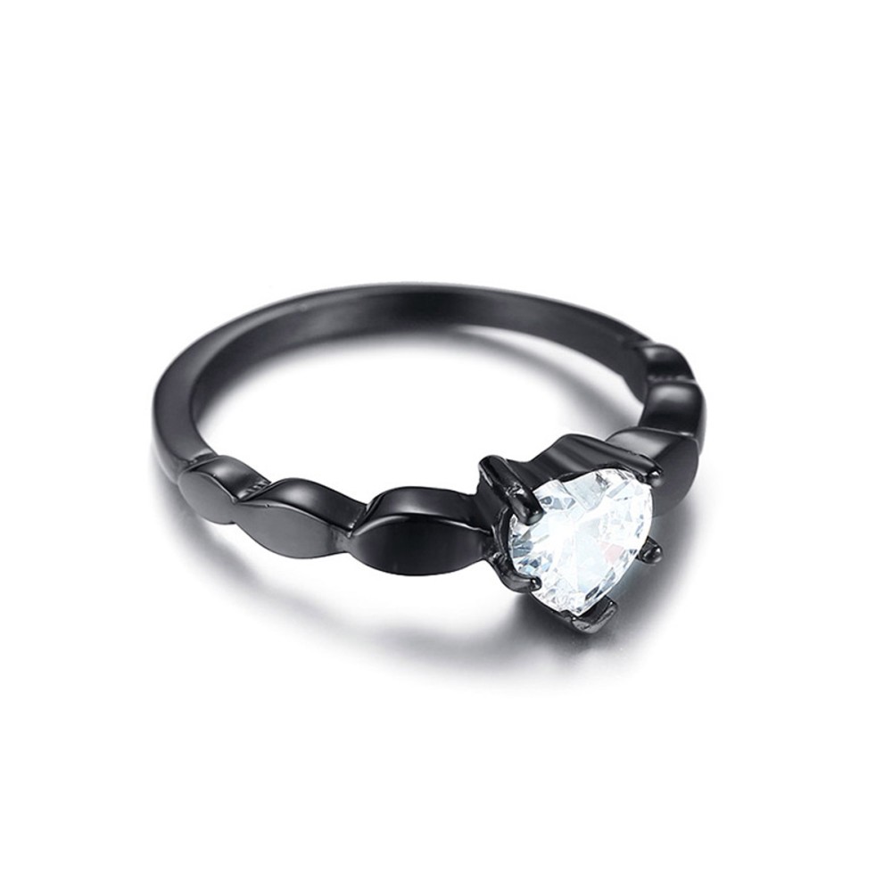 Black Solitaire Ring Steel Women Heart