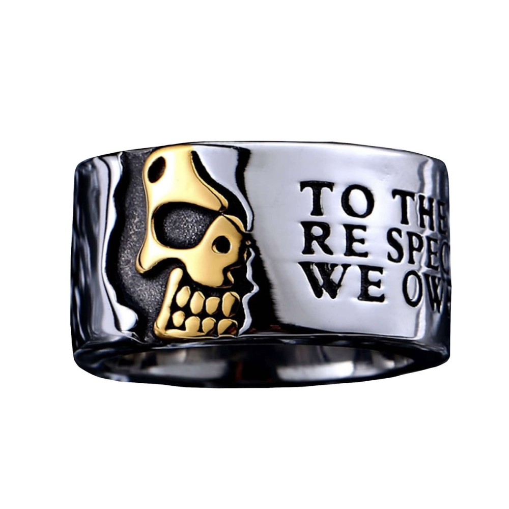 Steel Skull Band Engraved Ring for...