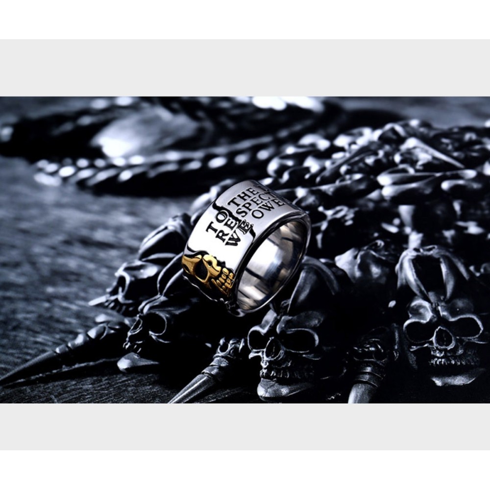 Steel Skull Band Engraved Ring for...