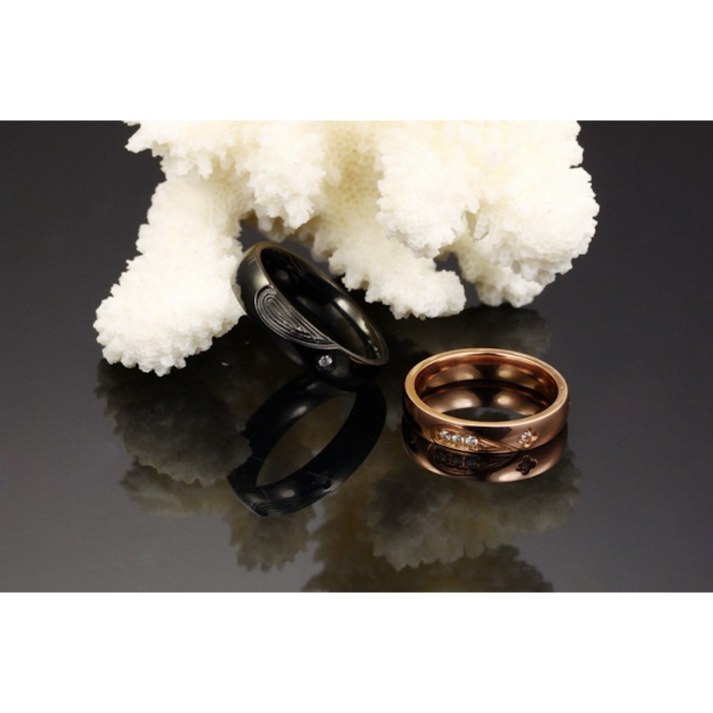 Couple Rings Half Heart Rose Gold and...